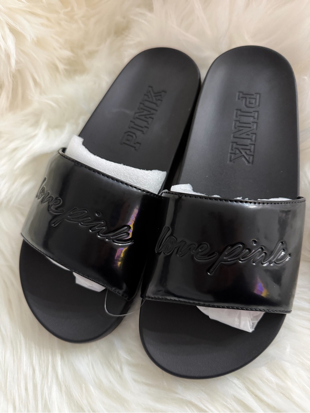 Victoria's Secret PINK Black Patent Slide Sandals